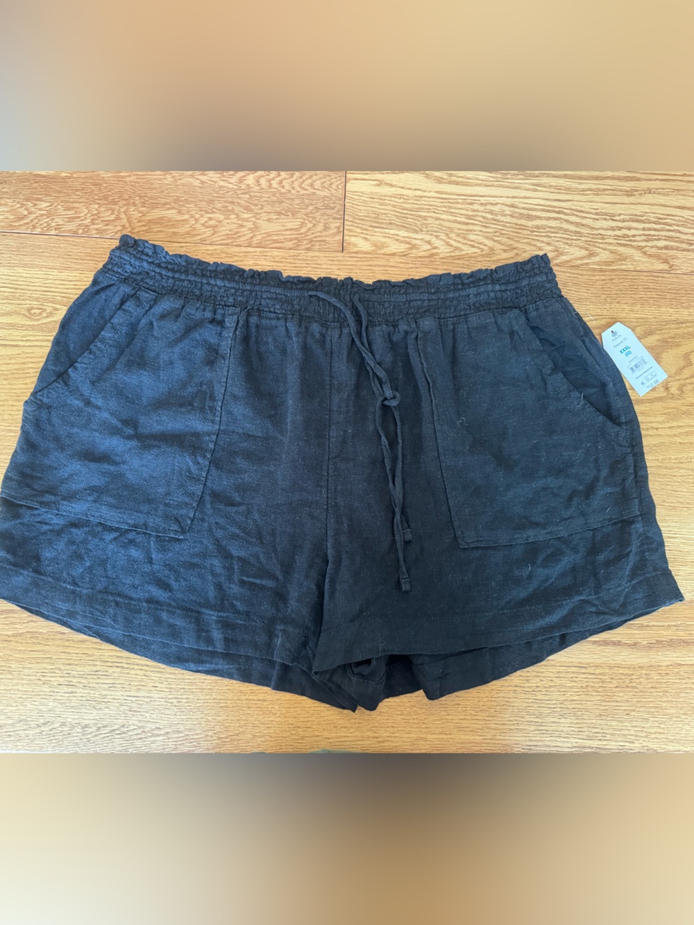 Time and Tru NWT Black Drawstring Linen-Blend Shorts Size 22 XXXL Comfy Relaxed